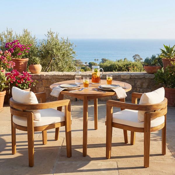 English Elm Patio Acacia Wood Armchair Set Cushioned Resort Style Outdoor Dining Seating Pair N772P378685T