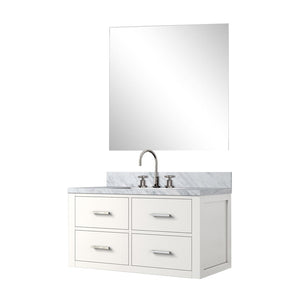 English Elm White Single-Basin Vanity Set With Carrara Marble Top, Frameless Mirror & Chrome Faucet For Elegant Bath B2731S01981-GIGA