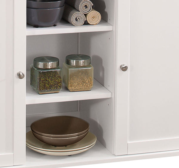 English Elm Natural 2-Door Kitchen Cart with Drawers, Casters & Open Shelves — Rustic White Top Storage Organizer, Versatile Utility for Utensils, Linens & Appliances (47" W x 34" H) B062P209305