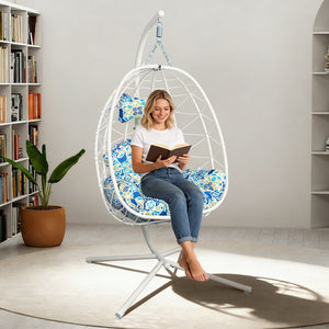 English Elm Hanging Egg Swing Chair Pe Wicker Stand Ergonomic Cradle for Patio or Bedroom T5880P497561