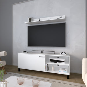 English Elm Bryce White Tv Stand with Cabinet Doors Open Shelving for Living Room Screens B070P337096
