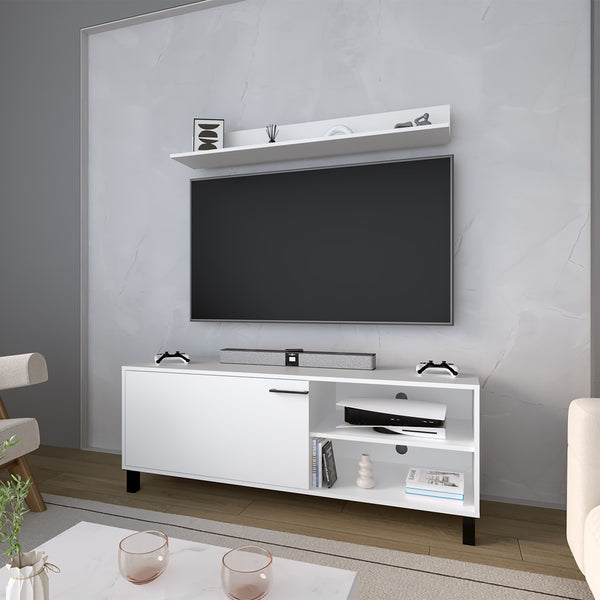 English Elm Bryce White Tv Stand with Cabinet Doors Open Shelving for Living Room Screens B070P337096