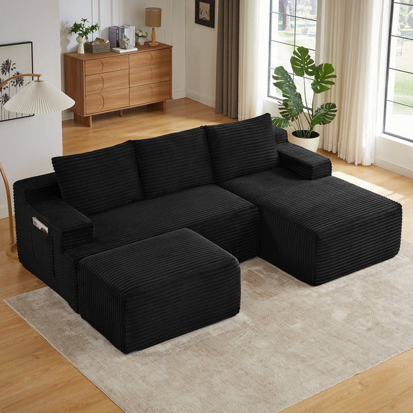 English Elm U-shaped Corduroy Cloud Sectional Deep Seat Modular Sofa for Living Room Lounge W2339S00101