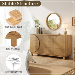 English Elm Modern Fluted 6 Drawer Dresser with Solid Wood Legs Japandi Chest for Bedroom Brown N739S0000015N