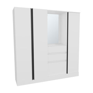 English Elm Armoire with Built-In Mirror and Ample Storage — 4 Doors, 2 Drawers, 4 Shelves, Eco-Friendly Finish White 74.41 L x 24.8 W x 5.91 H B097S00206