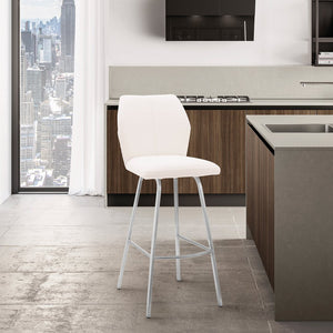 English Elm Mirano Modern White Faux Leather Bar Stool With Brushed Stainless Steel Frame - Stylish Comfort & Versatility B2736P268598