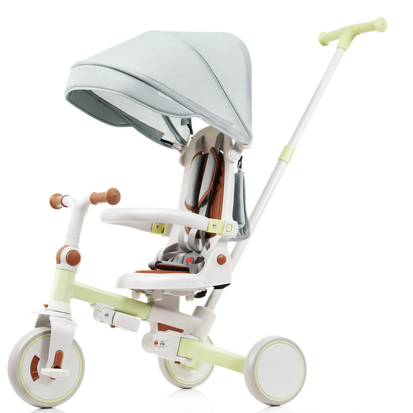 English Elm 7 in 1 Convertible Toddler Trike Aluminum Foldable Push Bike with Canopy for Ages 1 to 6 Green N726P248345L