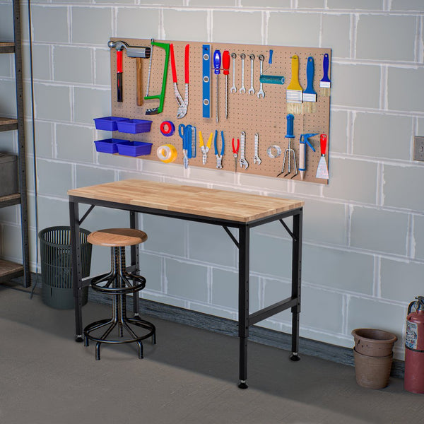 English Elm 48" Heavy-Duty Adjustable Workbench - Robust Rubberwood Top, Steel Frame, 2000 Lbs Load Capacity & More! W1422P218517