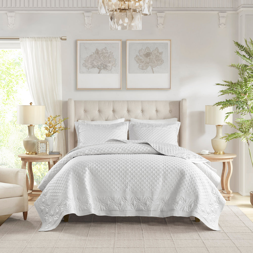 JLA Home Croscill Classics - 3 Neoclassical Quilt Set with Matte-Satin Finish and Engineered Embroidered Frame for Elegant Layering Grey CCL13-0018