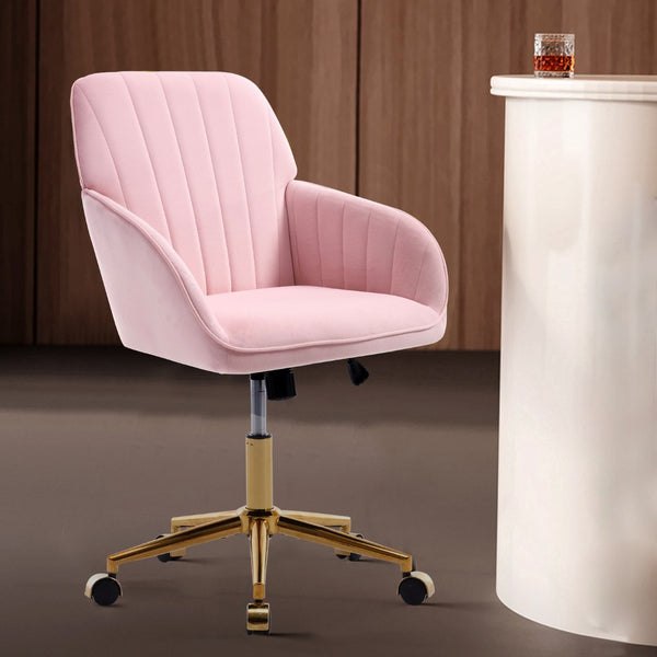 English Elm Ty Ergonomic Velvet Swivel Office Chair - Plush Memory Foam Comfort, Stylish Baby-Pink Design, Durable W2311P295811-GIGA