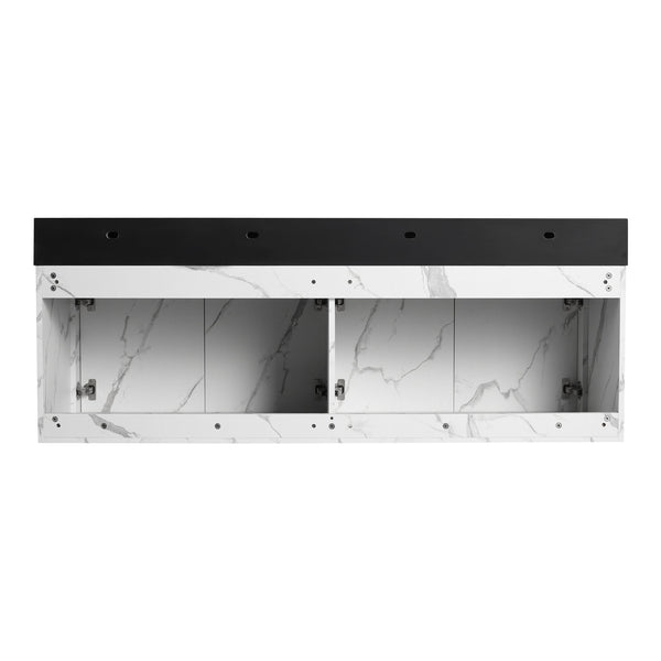 English Elm 60 Inch Wall-Mounted Bathroom Vanity With Double Black Resin Sink – Modern, Durable & Stylish Design W999S00255