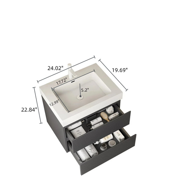 English Elm Dina Floating Bathroom Vanity with Sintered Stone Top and Crystal Glass Basin W2615S00057