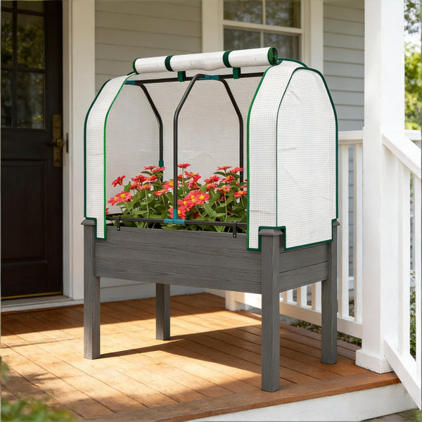 English Elm Raised Metal Garden Bed with Tall Diamond Trellis Powder Coated Outdoor Privacy Planter Dark Gray T3971P459723
