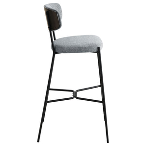 English Elm Joy Grey Pub Height Bar Stool Pair — Upholstered Curved Back Support, Metal Frame, Geometric Footrest, Durable Comfort B062P299865