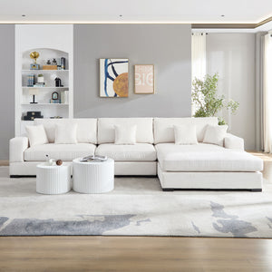English Elm 148.03'' Mid Century Modern 4 Seat Sectional Sofa with Reversible Chaise for Living Room Beige W876S00327