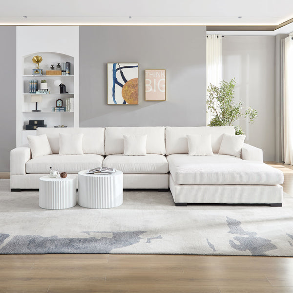 English Elm 148.03'' Mid Century Modern 4 Seat Sectional Sofa with Reversible Chaise for Living Room Beige W876S00327