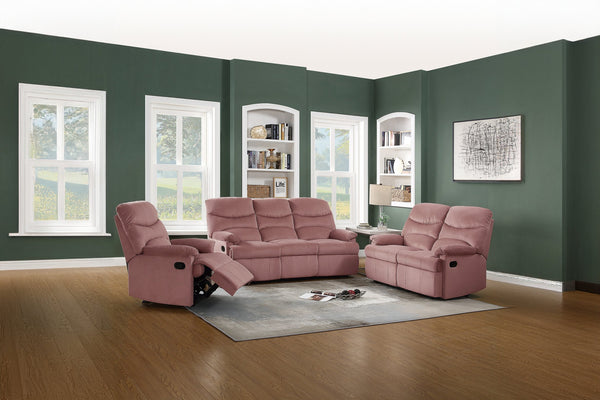 English Elm Recliner Velvet Tufted Loveseat with Manual Side Handle, Plush Arm Pillows for Ultimate Comfort and Style Pink 73 L x 31 W x 26 H B089P240501