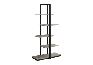 English Elm Bookshelf, 3-Tier 48" Ladder Etagere with Wood-Texture Taupe Laminate & Black Metal Frame for Small Spaces taupe 42 L x 16 W x 6 H B2710P219655