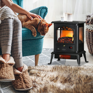 English Elm Homcom 23" Electric Infrared Fireplace Stove - Realistic Log Flame, Adjustable Heat, Timer, Safety Features W2225P249851