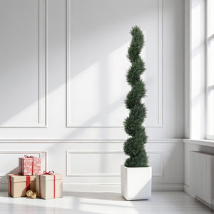 English Elm 6ft Spiral Topiary Cedar Artificial Potted Trees Porch Patio Entryway Accent 2 Pack W2945P390483
