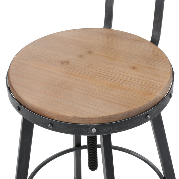 English Elm Christopher Knight Home® - METAL Rustic Barstool with Fir Wood Seat & Backrest, Adjustable 39–45" Height, Black Silver Frame 59330.00