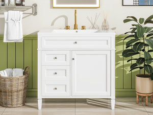 English Elm 36'' Modern Bathroom Vanity With Ceramic Sink, Soft-Close Drawers, Ample Storage & Elegant Design N710P230246K