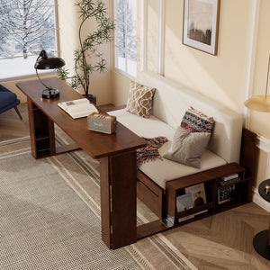 English Elm Queen Daybed with Hydraulic Desk Storage Drawers and Convertible Sofa for Small Spaces Espresso LT000272AAP