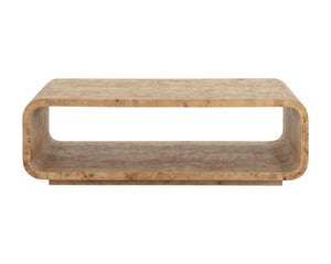 Sunpan ROWENA Coffee Table - Modern Burl Veneer Centerpiece with Sculptural Design for Stylish Living Rooms 112667