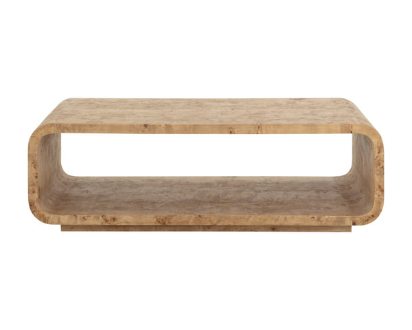 Sunpan ROWENA Coffee Table - Modern Burl Veneer Centerpiece with Sculptural Design for Stylish Living Rooms 112667