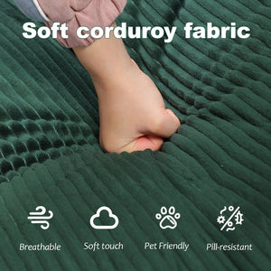 English Elm Compression Human Dog Sofa Bed 3-in-1 Folding Corduroy Floor Couch with Memory Foam Pillow for Living Room Dark Green W3723P376786