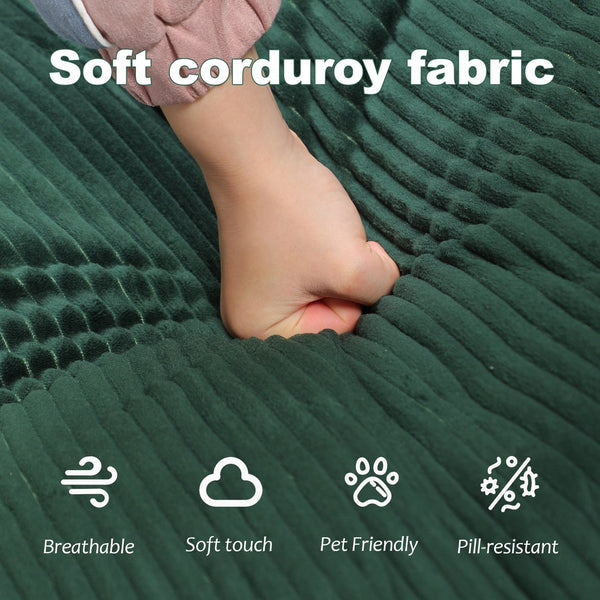 English Elm Compression Human Dog Sofa Bed 3-in-1 Folding Corduroy Floor Couch with Memory Foam Pillow for Living Room Dark Green W3723P376786