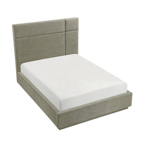 English Elm Beautiful Wingback Queen Platform Bed Tall Upholstered Headboard Low Profile Frame B011S02497