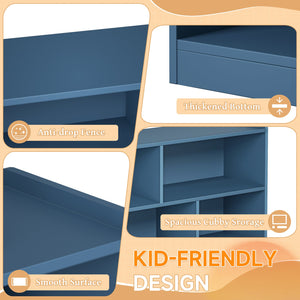 English Elm Wooden Five Cube Open Organizer Low Profile Montessori Bookshelf for Playroom or Nursery Turquoise T3210P476852