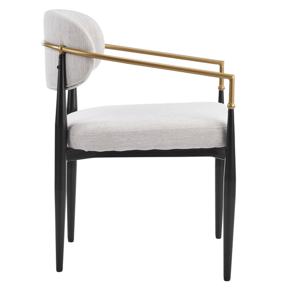 English Elm Fabric Upholstered Dining Chairs Glam Set of Two with Gold Accents Iron Frame N768P379506B
