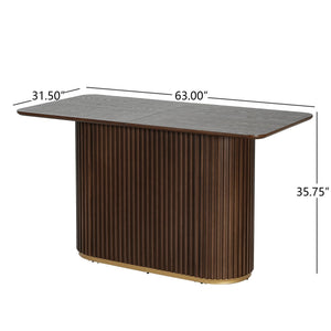 English Elm 63.00"l Tambour Pedestal Counter Table Seats Six with Industrial Mid-century Matte Finish Walnut N771P358596T_N771P358597T