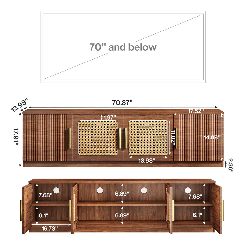 English Elm Entertainment Console with Six Open Shelves Gold Hardware Mdf Media Storage for Living Rooms T3971P463103