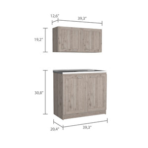 English Elm Cabinet, Two-Part Engineered Wood Storage Set with Spacious Countertops, FSC & CPSIA Compliant Light Gray 42.13 L x 23.23 W x 7.09 H B097S00179