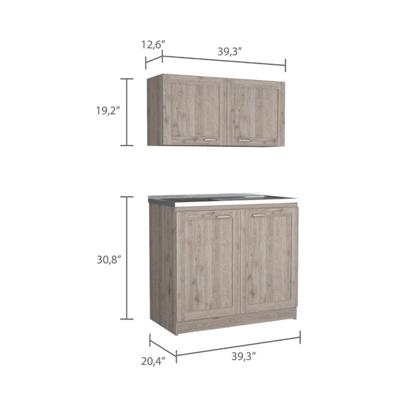 English Elm Cabinet, Two-Part Engineered Wood Storage Set with Spacious Countertops, FSC & CPSIA Compliant Light Gray 42.13 L x 23.23 W x 7.09 H B097S00179