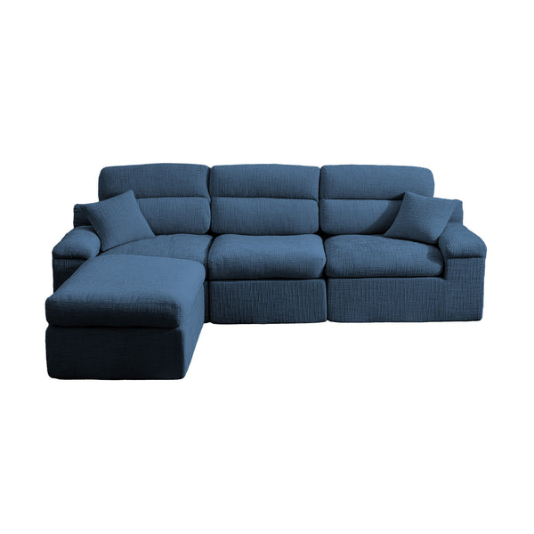 English Elm Corner Chenille Sectional Sleeper Sofa with High Back Support for Apartment Living Dark Blue W5532S00038