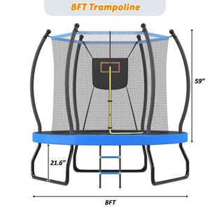 English Elm 8ft Round Backyard Trampoline with Enclosure Net Basketball Hoop and Safety Ladder N739P307894C