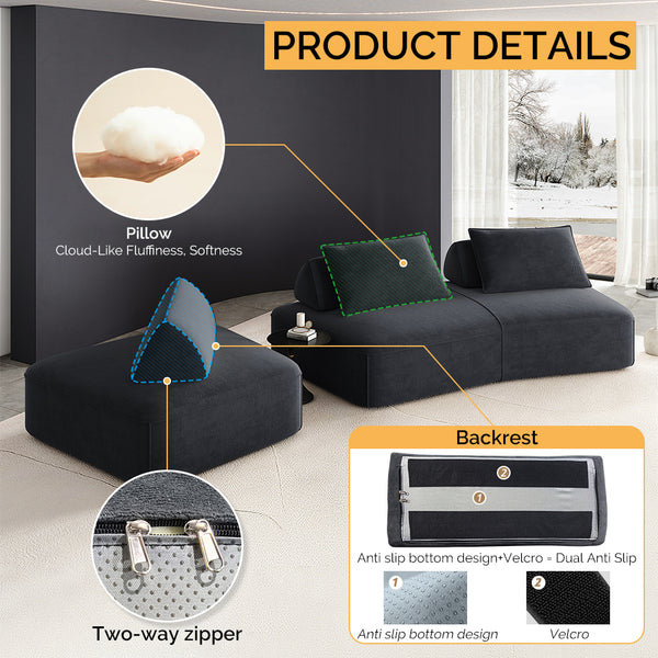 English Elm 139" Modern Oversized Modular Sectional Sofa Set - Fluffy Chenille Upholstery, Deep Seats, Removable Backrests, Plush Pillows, No Assembly Required DARK GREY W3219S00002