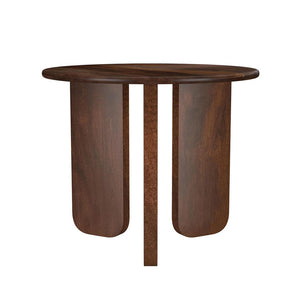 English Elm Round Solid Mango Wood End Table with Sculptural Angled Legs, Deep Brown Grain Finish, Modern Decor B016P380949