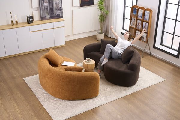 English Elm LY-042 Ergonomic Dual-Depth Loveseat Sofa, Brown Chenille, Zen Modular Design, 400 lb Capacity W2231P329732