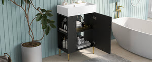 English Elm 21.6" Black Bathroom Vanity with Ceramic Sink, Left Side Storage, Gold Legs, Soft-Close Hinges and Triple-Coat Finish SV000007AAB