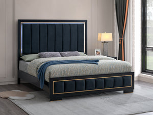 English Elm Kramer King Panel Bed Microsuede Upholstered Led Headboard Gold Accent Modern Frame B078S00711