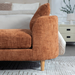 English Elm 77.17" Chenille Chaise Bench with Bolster Pillows Rubberwood Base for Bedroom Lounge W3189S00041