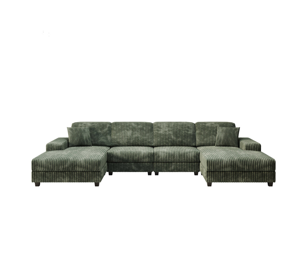 English Elm Convertible U-Shaped Sofa With Storage, Modern Corduroy Design For Spacious Living Rooms, Green W1793S00029