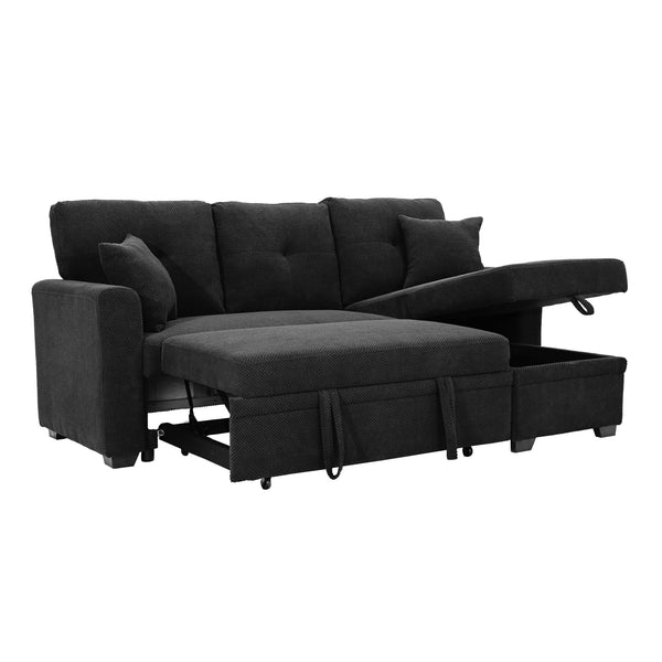 English Elm Sleeper Sectional with Pull Out Bed Reversible Chaise Storage Black Polyester Sofa W5568S00040