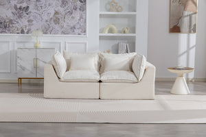 English Elm 74.8" Oversized Modular Cloud Sofa Deep Seat Cotton Linen Upholstered Living Room Couch Ancient White W2530P458026