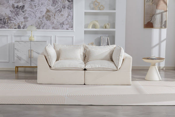 English Elm 74.8" Oversized Modular Cloud Sofa Deep Seat Cotton Linen Upholstered Living Room Couch Ancient White W2530P458026